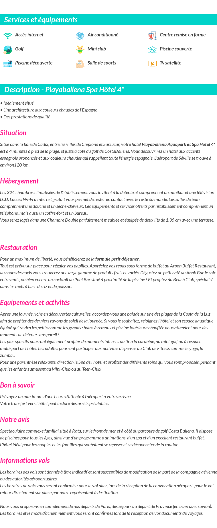 Détails du séjour