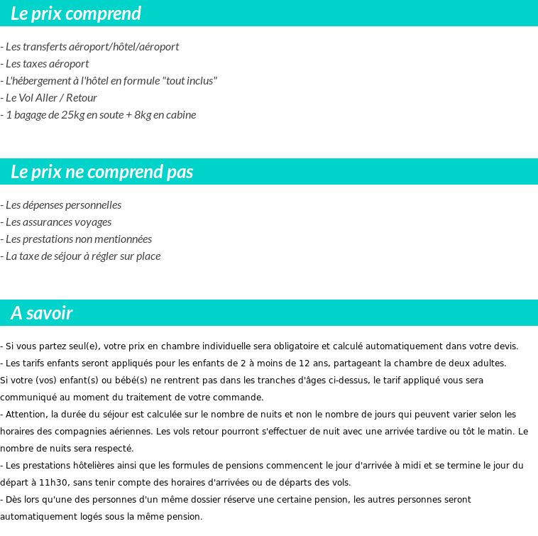 Conditions tarifaires