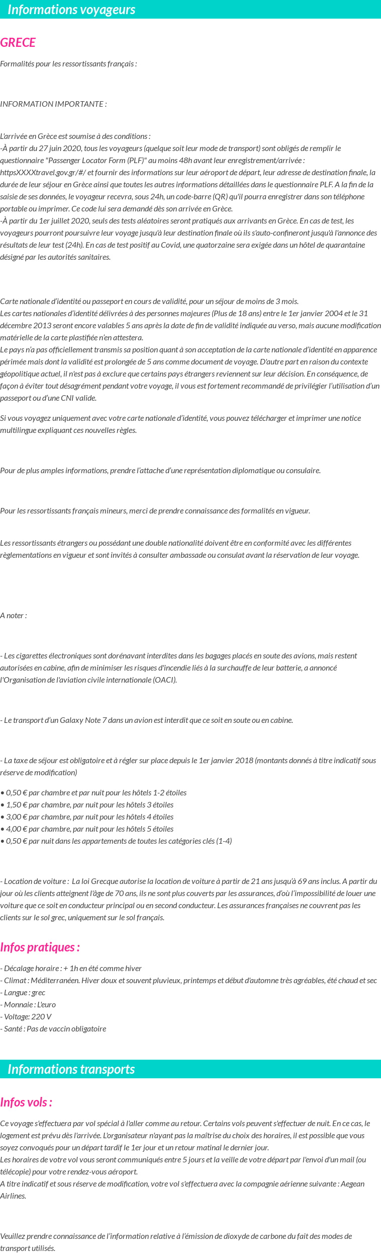 Formalités et infos voyageurs