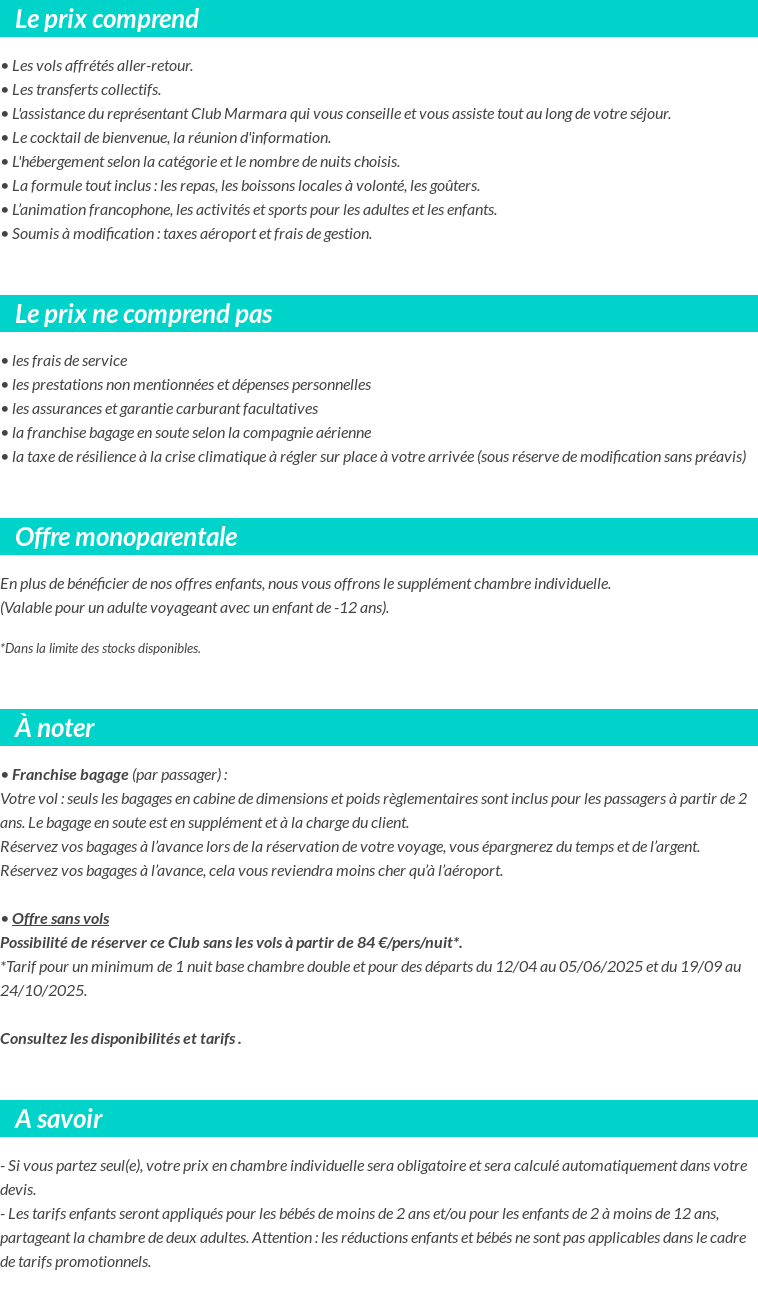 Conditions tarifaires