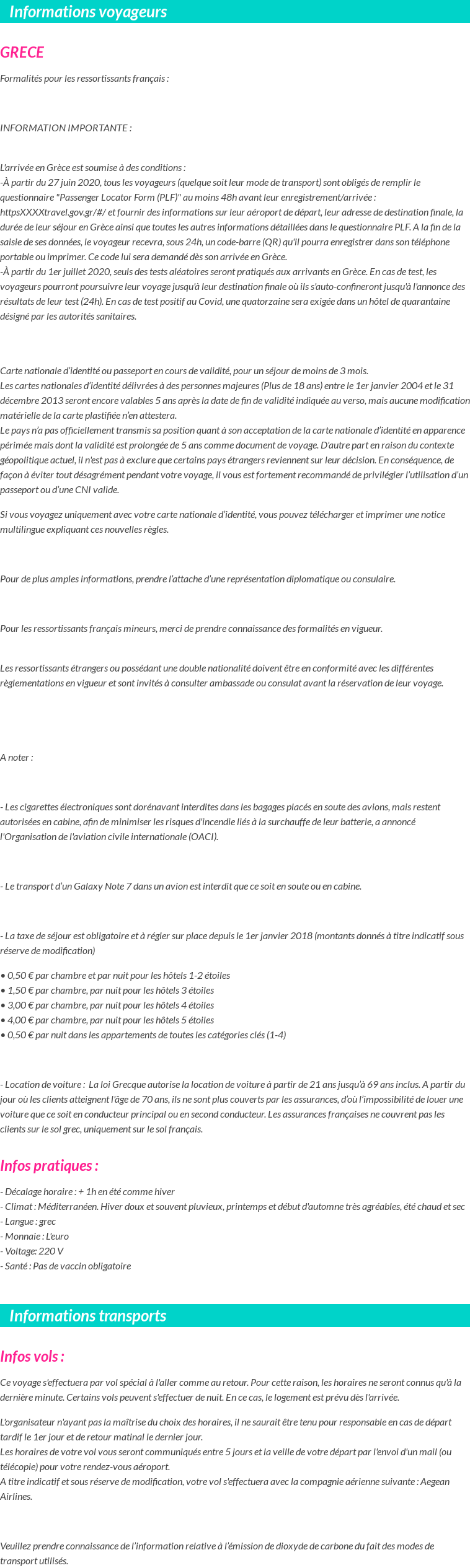Formalités et infos voyageurs