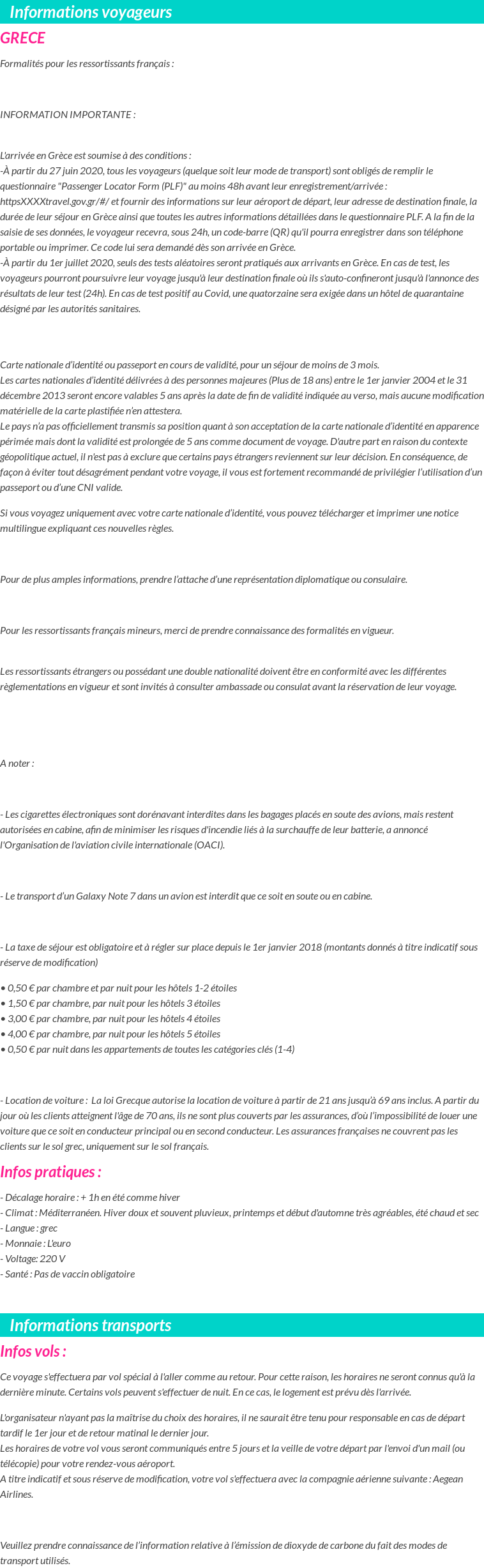 Formalités et infos voyageurs