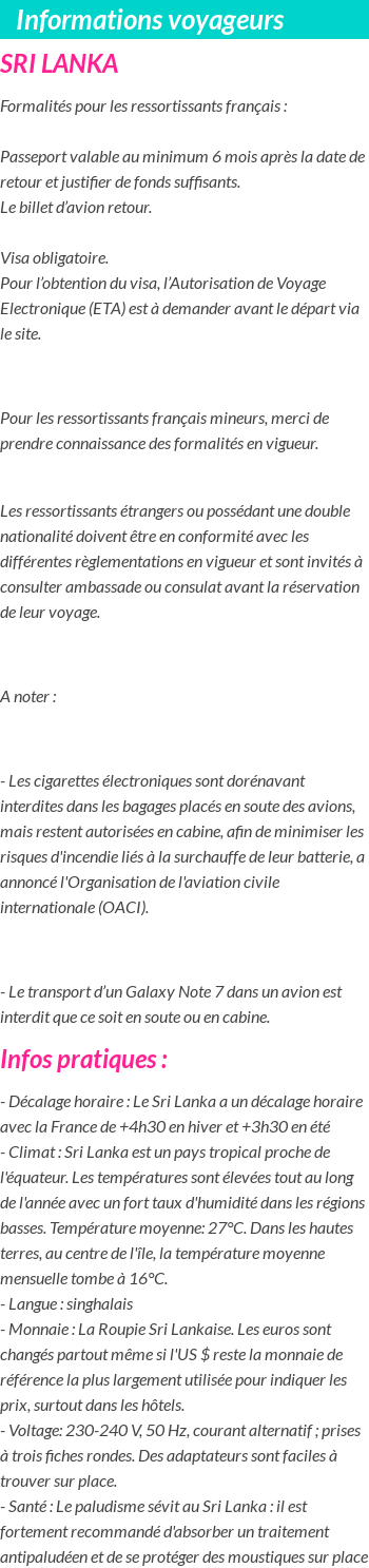 Formalités et infos voyageurs