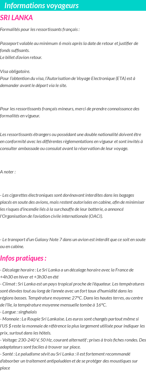 Formalités et infos voyageurs