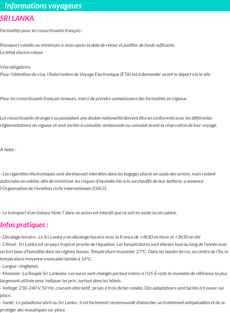 Formalités et infos voyageurs