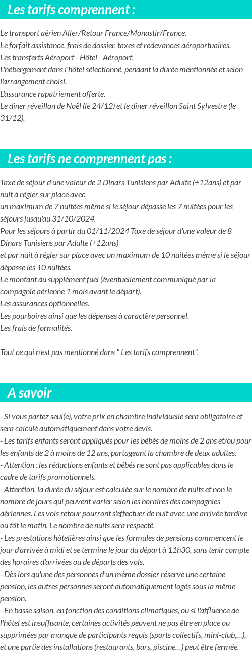 Conditions tarifaires