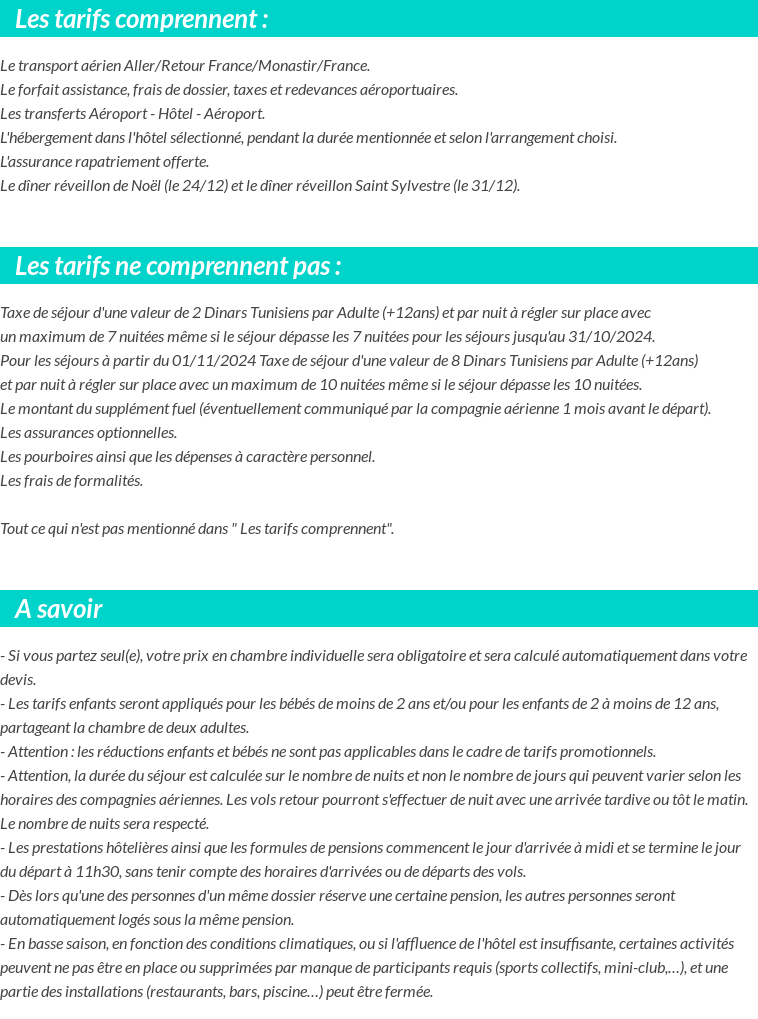Conditions tarifaires