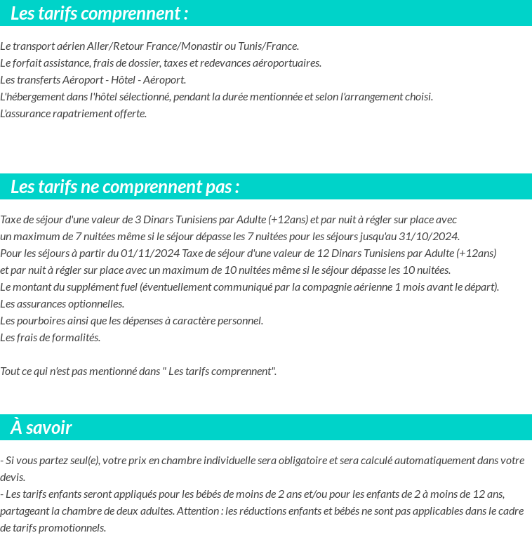 Conditions tarifaires