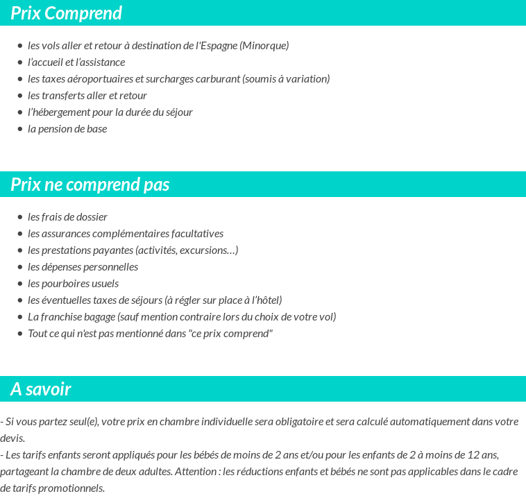 Conditions tarifaires