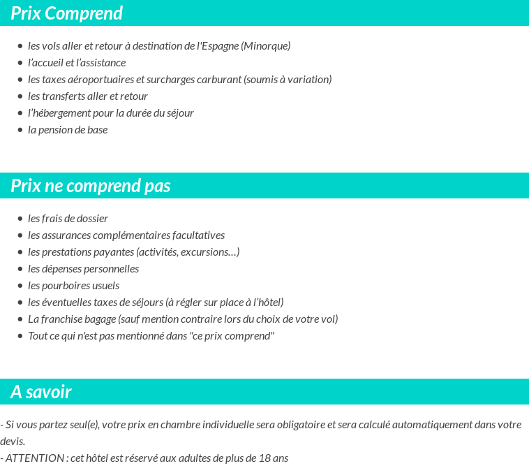 Conditions tarifaires