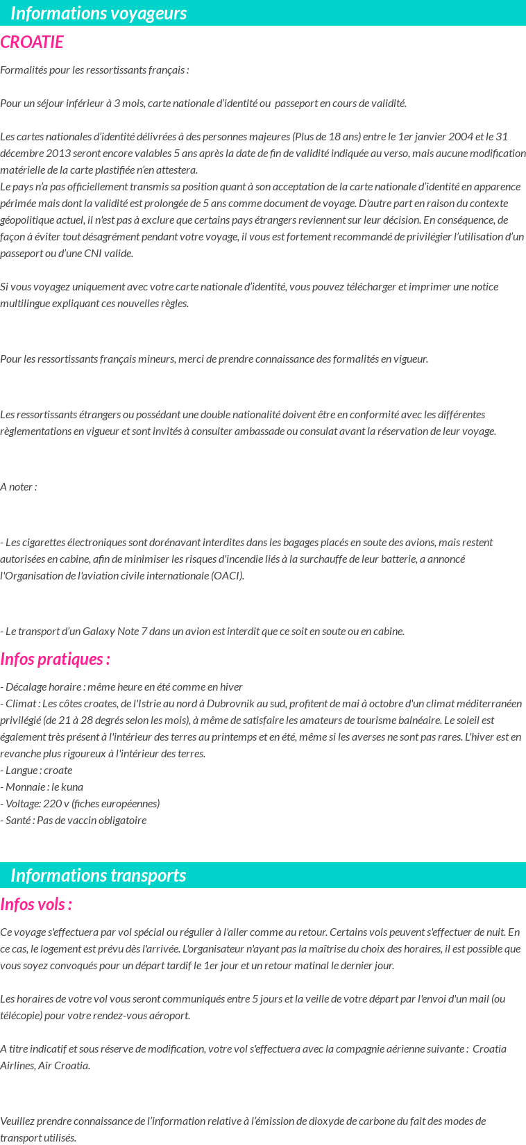 Formalités et infos voyageurs