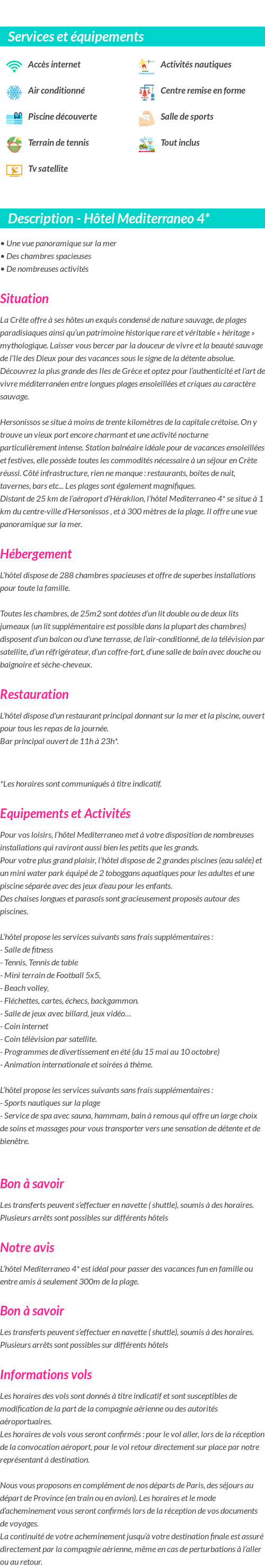Détails du séjour