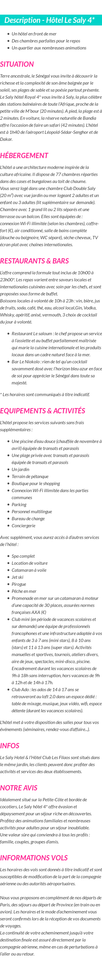 Détails du séjour
