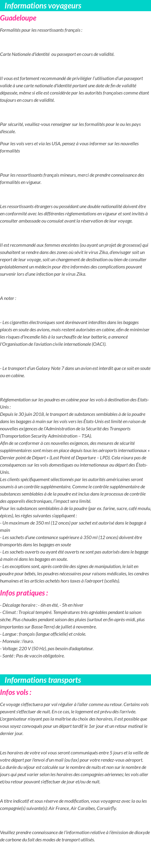 Formalités et infos voyageurs