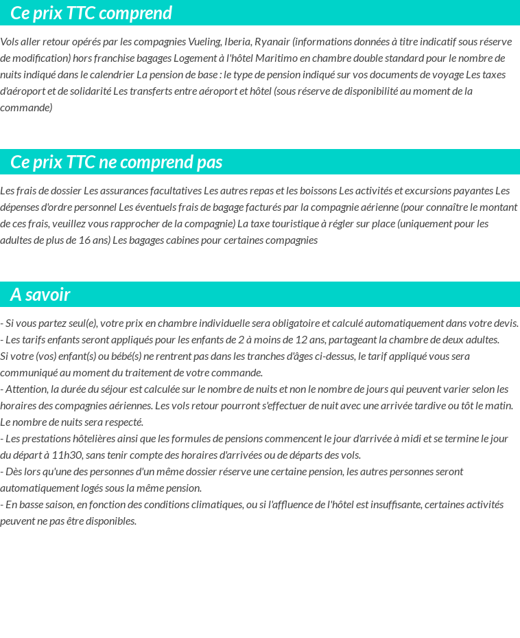 Conditions tarifaires