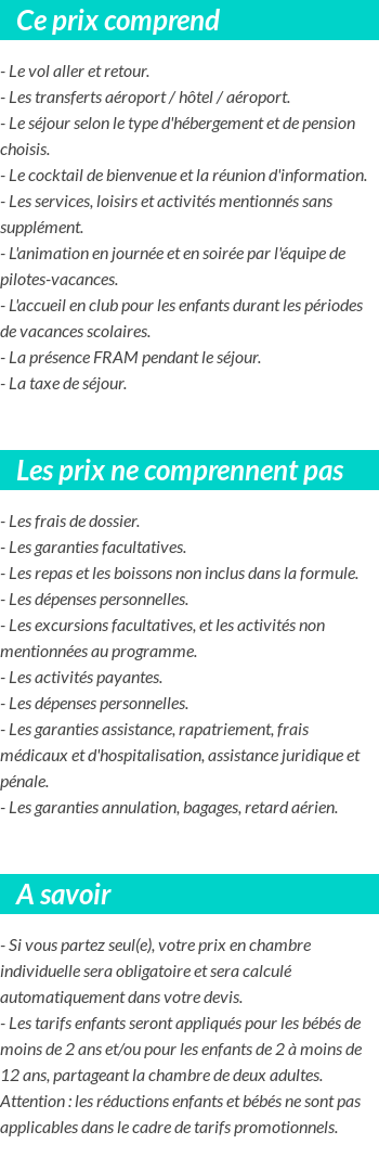 Conditions tarifaires