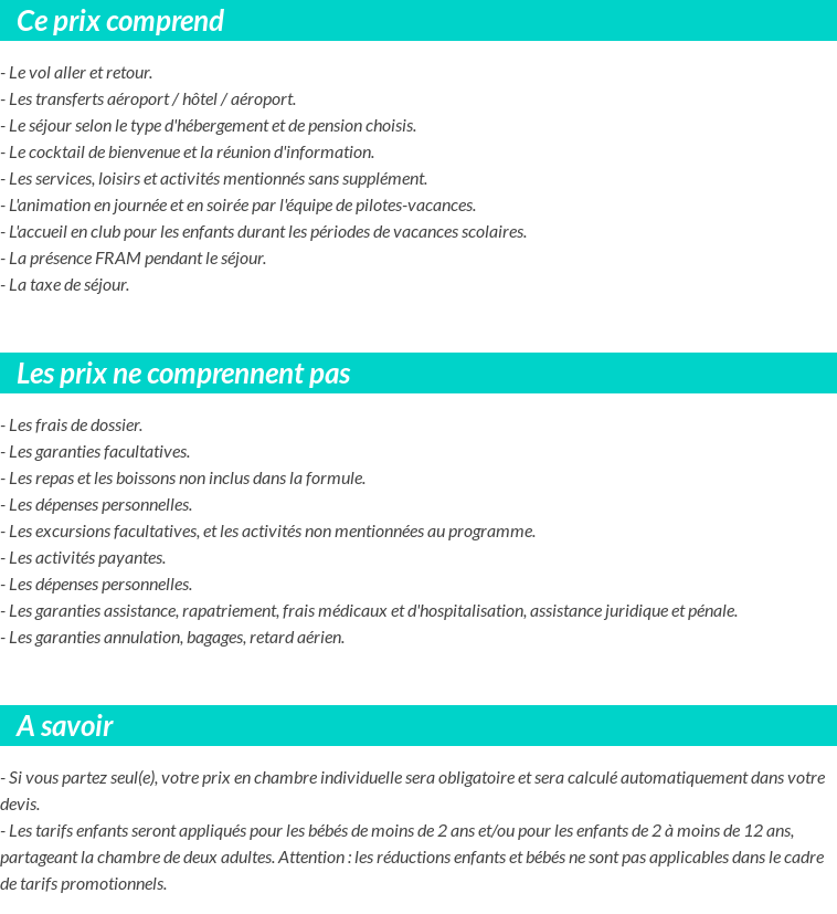 Conditions tarifaires