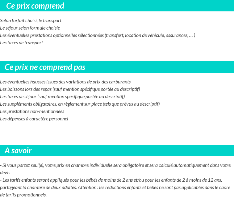 Conditions tarifaires