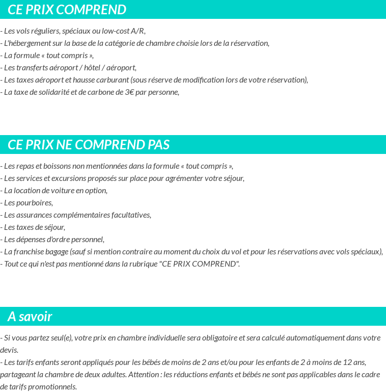 Conditions tarifaires