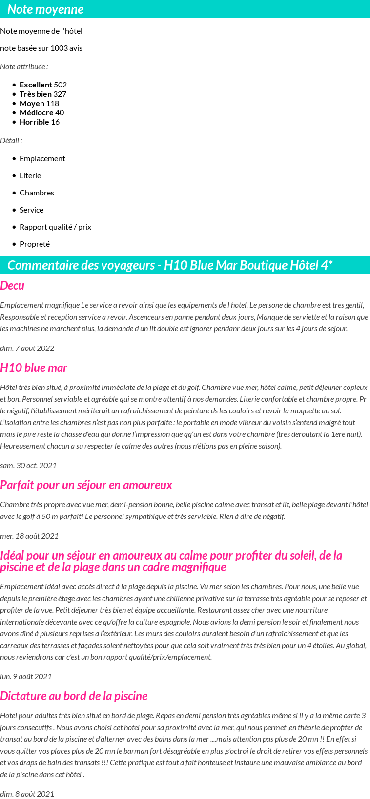 Avis clients
