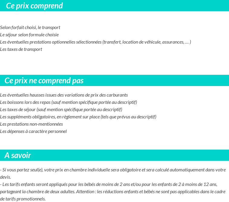 Conditions tarifaires