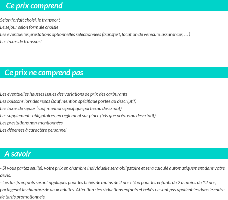 Conditions tarifaires