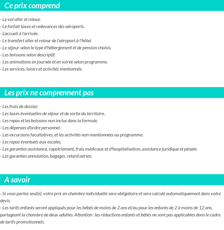 Conditions tarifaires