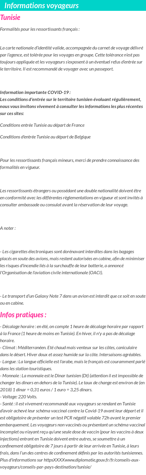 Formalités et infos voyageurs