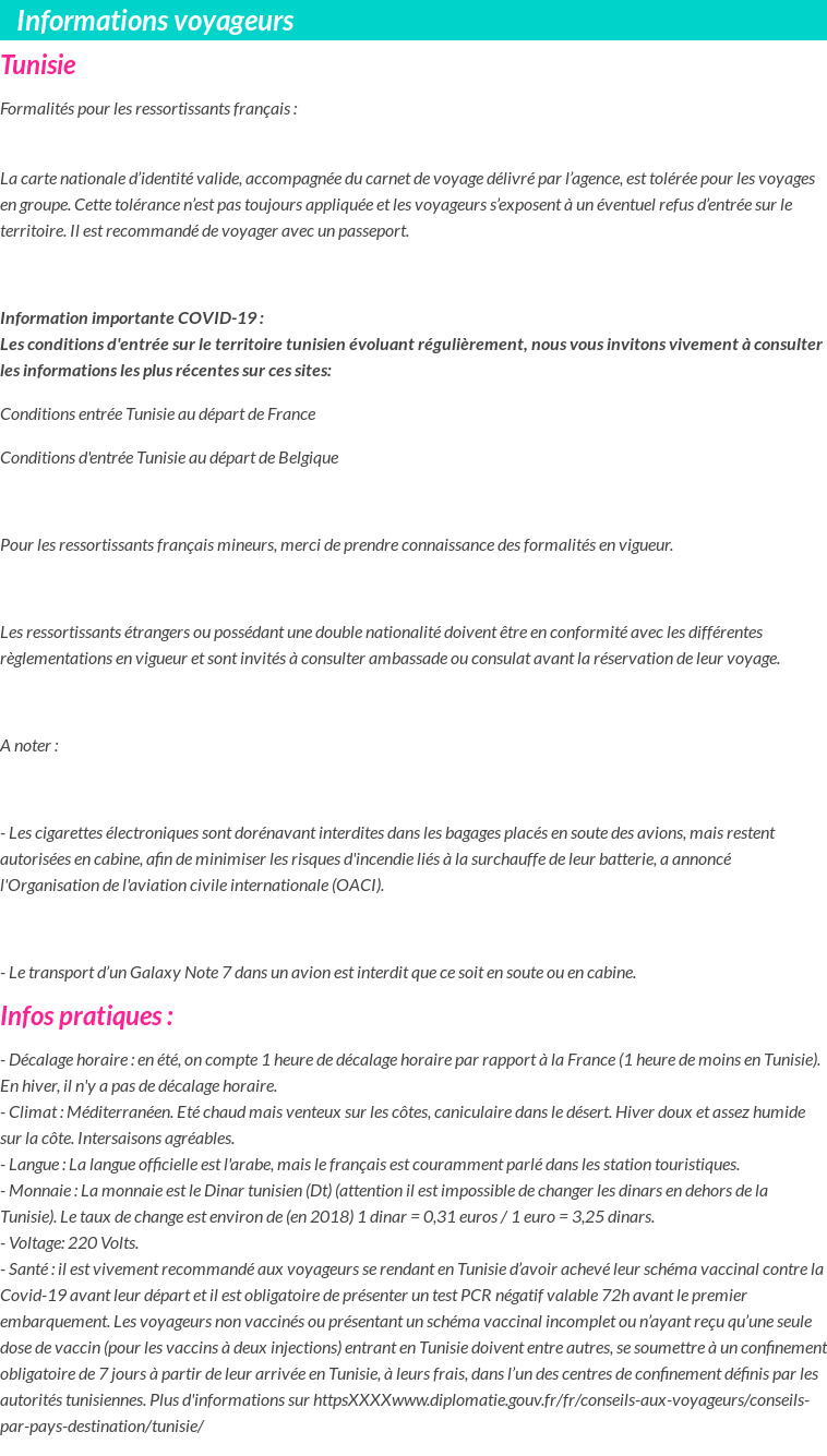 Formalités et infos voyageurs