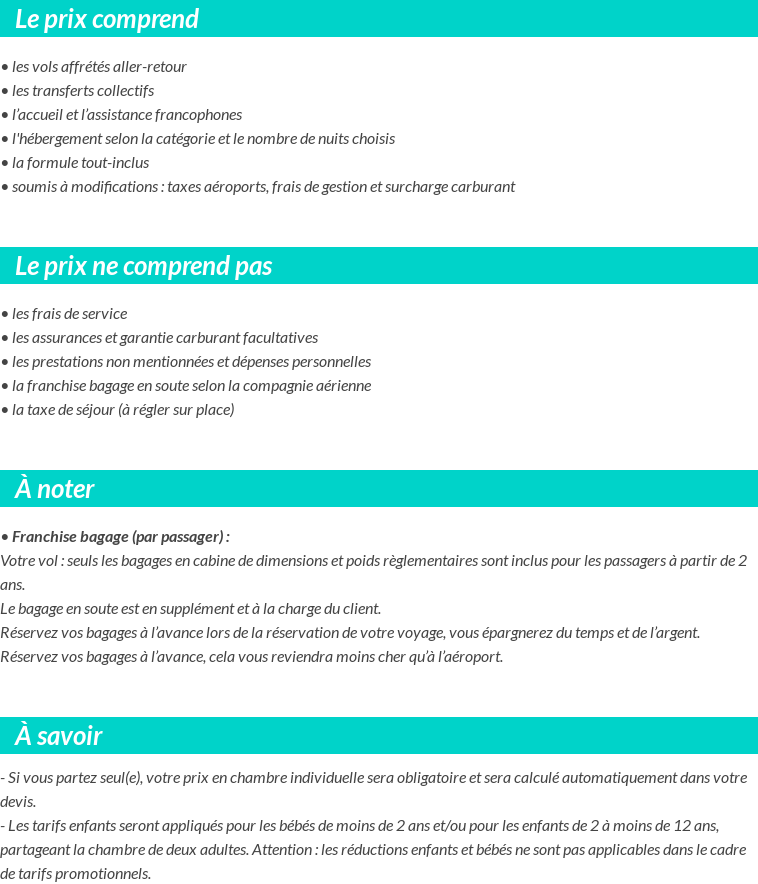 Conditions tarifaires