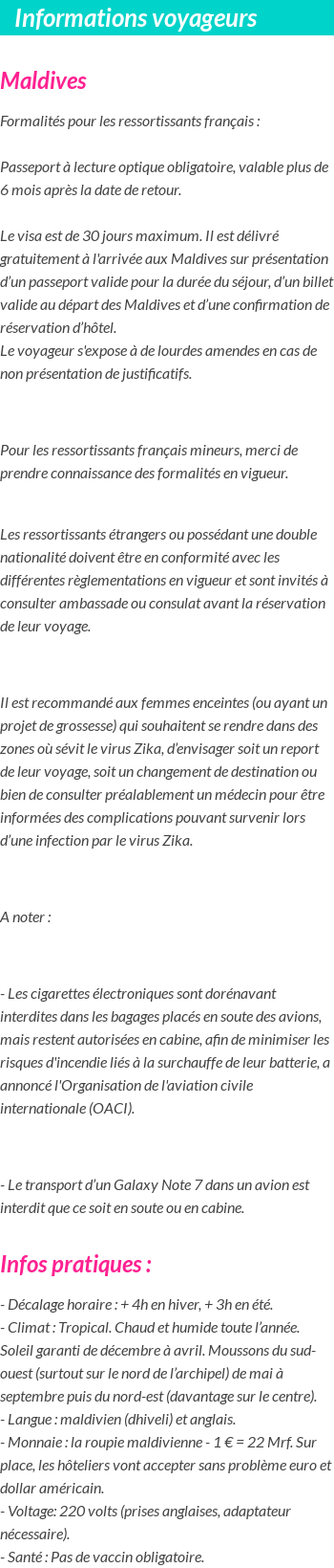 Formalités et infos voyageurs