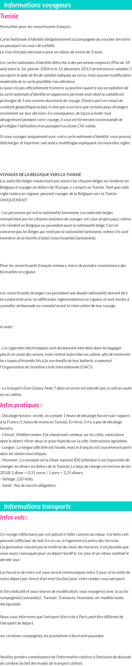 Formalités et infos voyageurs