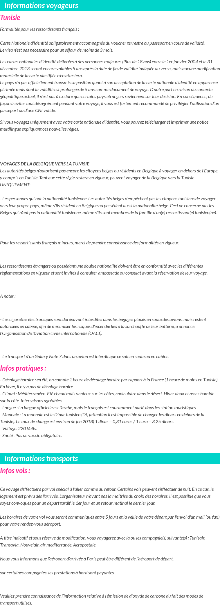 Formalités et infos voyageurs