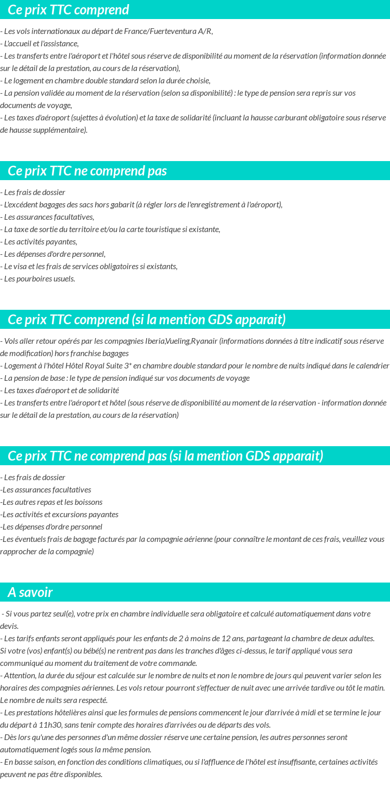 Conditions tarifaires