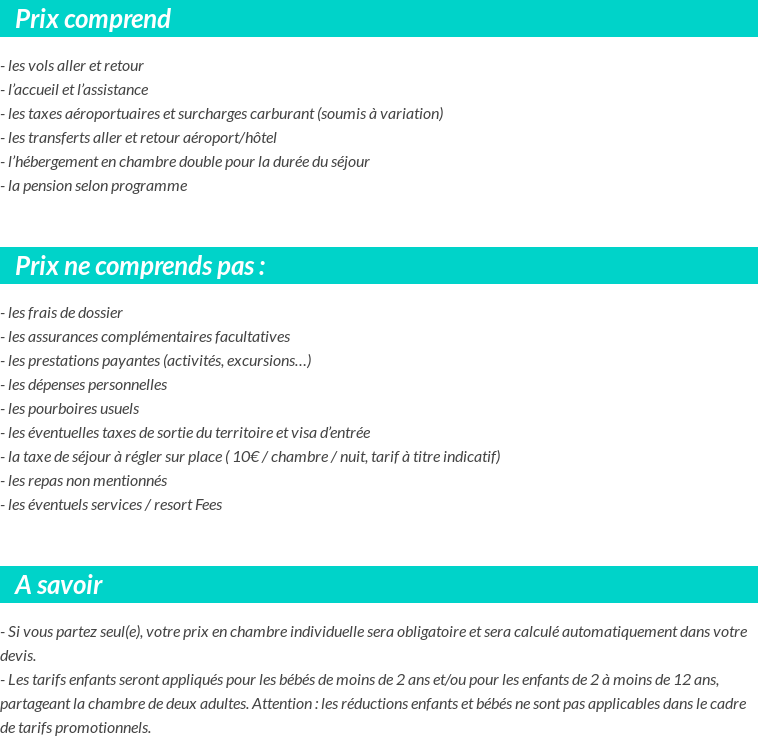 Conditions tarifaires
