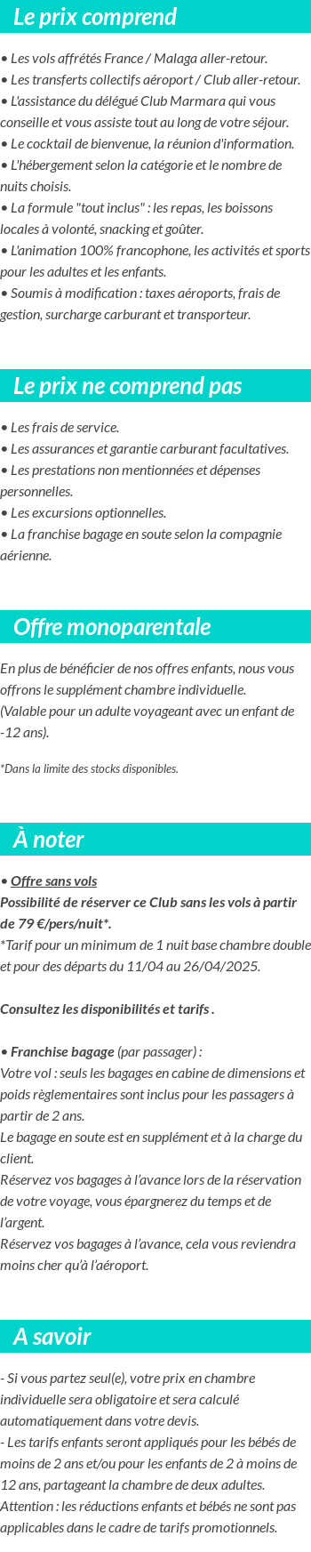 Conditions tarifaires