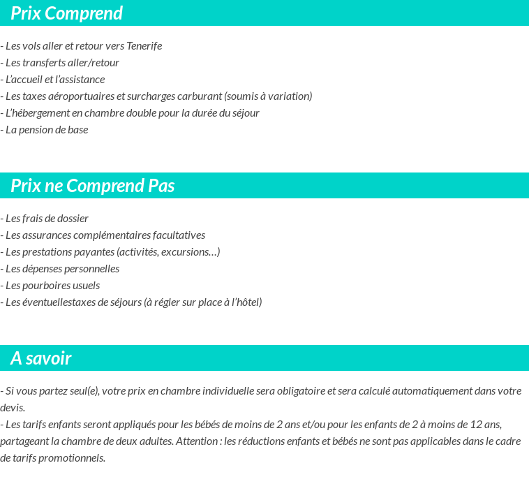 Conditions tarifaires