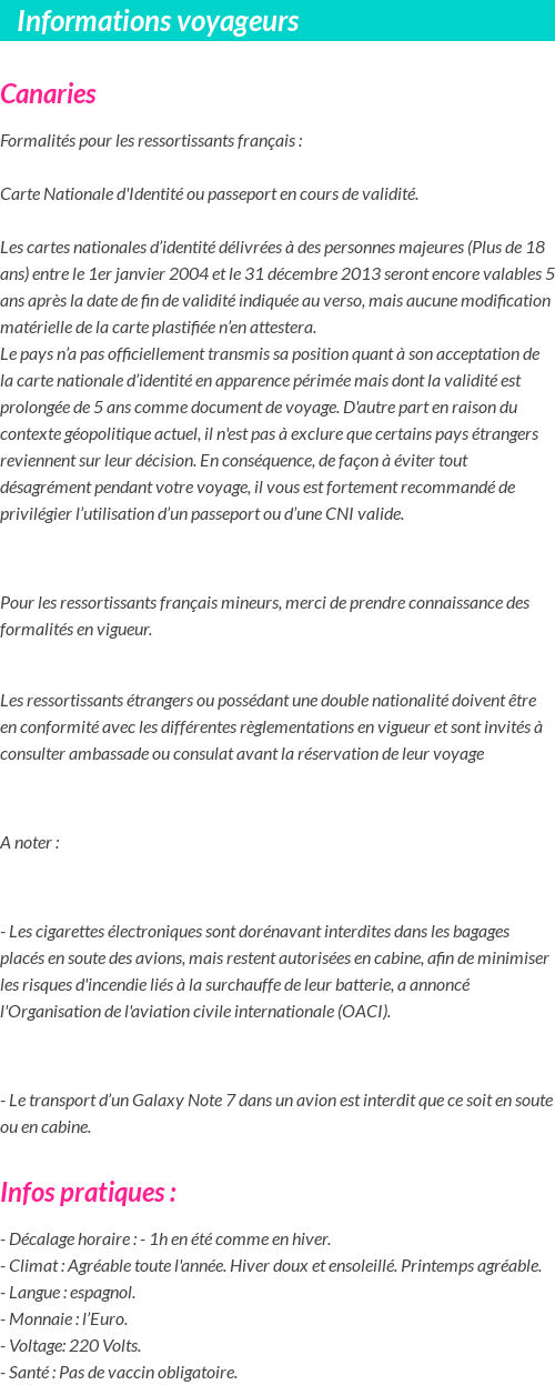 Formalités et infos voyageurs