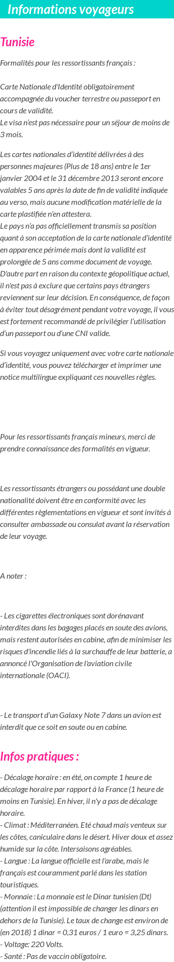 Formalités et infos voyageurs