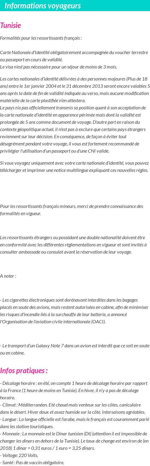 Formalités et infos voyageurs
