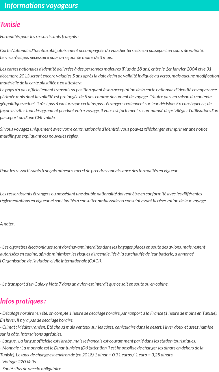 Formalités et infos voyageurs