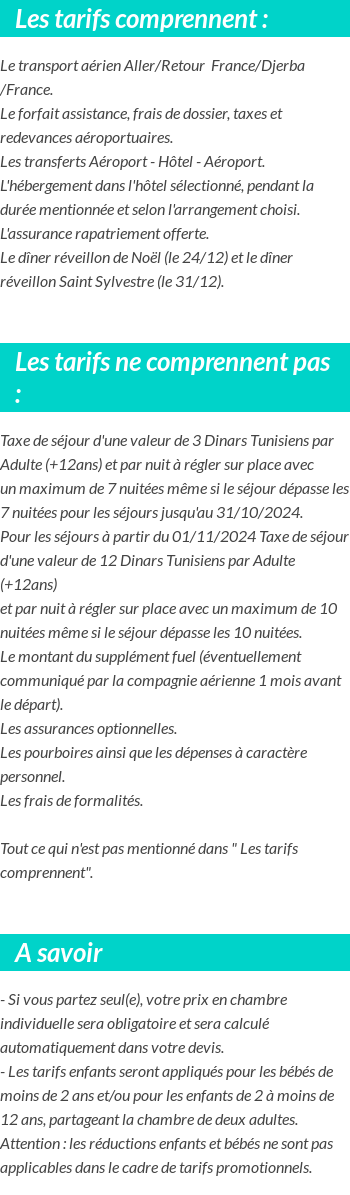 Conditions tarifaires