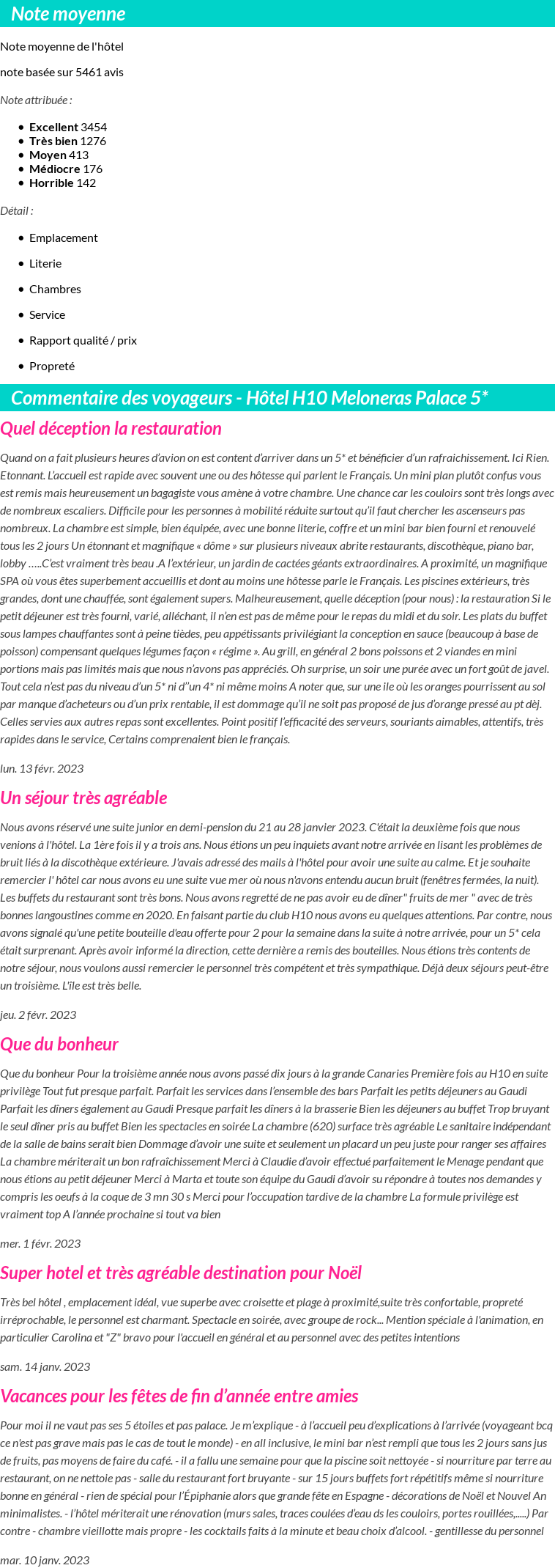 Avis clients