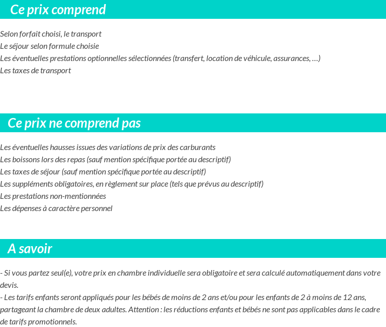 Conditions tarifaires