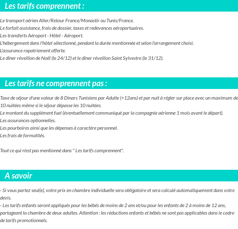 Conditions tarifaires
