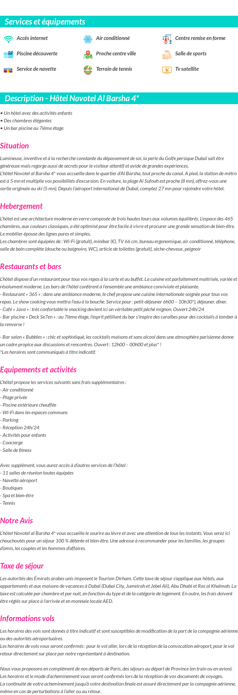 Détails du séjour