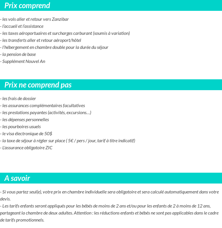 Conditions tarifaires