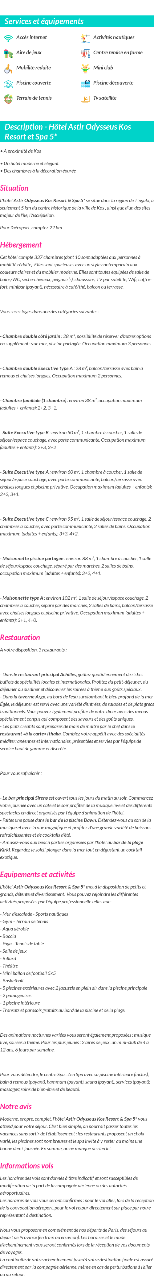 Détails du séjour