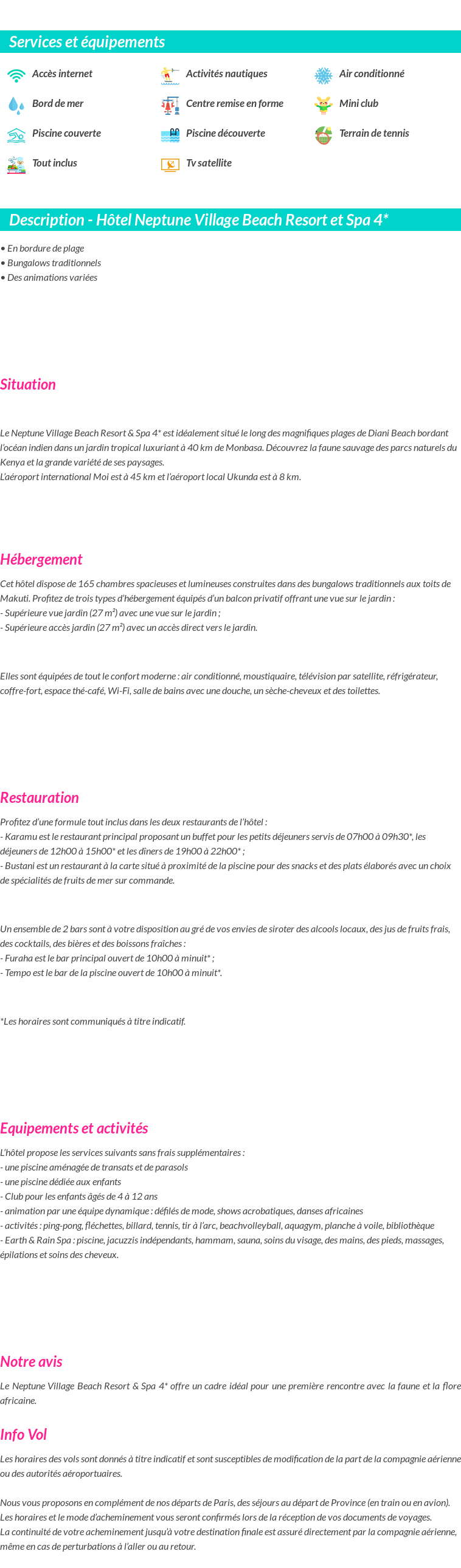 Détails du séjour