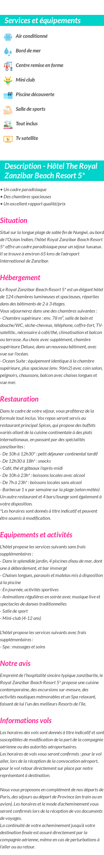 Détails du séjour